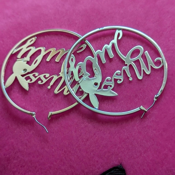 Playboy miss july hoop earrings circle Silver color - Picture 3 of 8